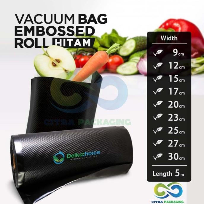 PLASTIK VAKUM VACUUM VACUM EMBOSS EMBOSSED SEALER ROLL BAG BLACK HITAM - 17CM bisa cod
