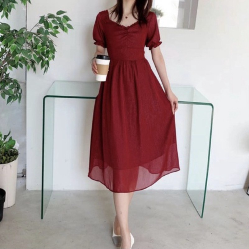 CASUAL OFFICE MIDI CHIFFON DRESS BKK FASHION ALLSIZE NEW COLLECTION