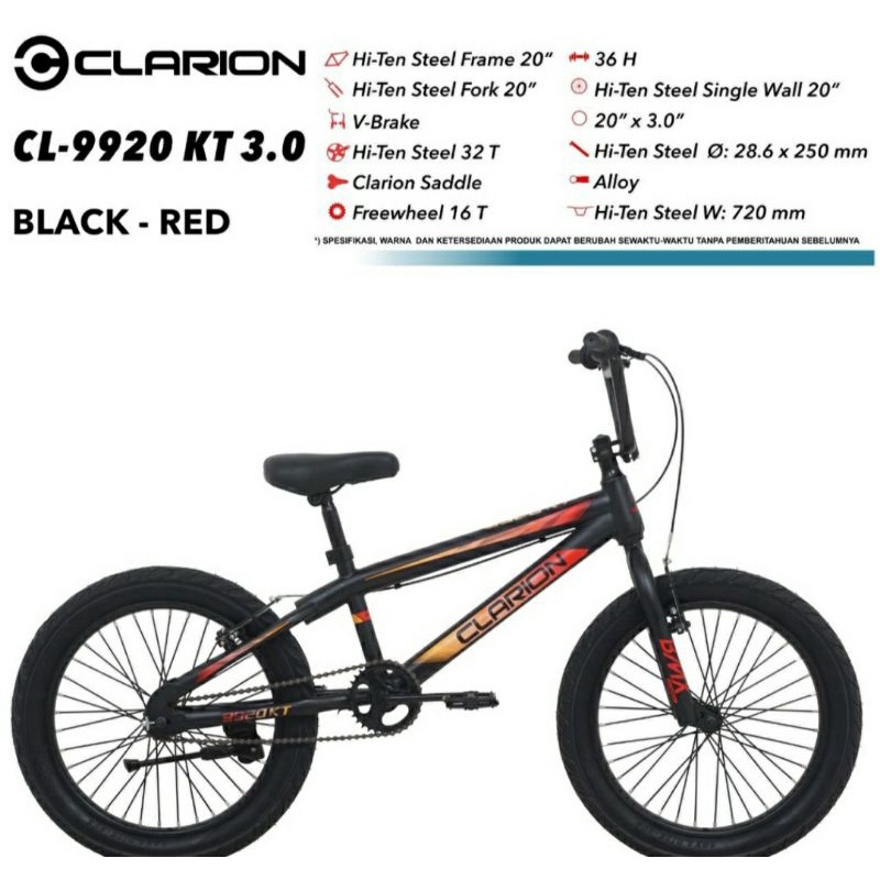 Sepeda BMX Anak 20 inch Clarion 9920 Ban 3.0 Jumbo&amp;BMX Phoenix 720 Ban 2.125 Go BMX