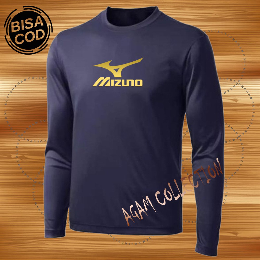 Agam Collection Baju Kaos Distro Mizuno Text Gold Lengan Panjang Premium Quality