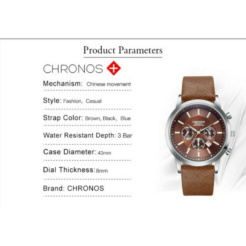 Jam Tangan Pria Anti Air Premium Leather Original Chronos Premium Leather Tebal Tanggal aktif Keren Milenial