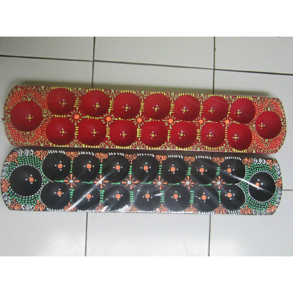 DT-16002 Congklak Dakon Kayu Lurus Motif batik mainan tradisional