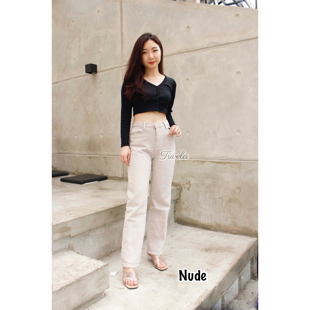 TRIVELA - Kulot Jeans Wanita Syakira / Kulot Jeans Brown / Kulot Jeans Cream / Kulot Jeans Warna / Kulot Loose Cream / Boyfriend Loose Cream