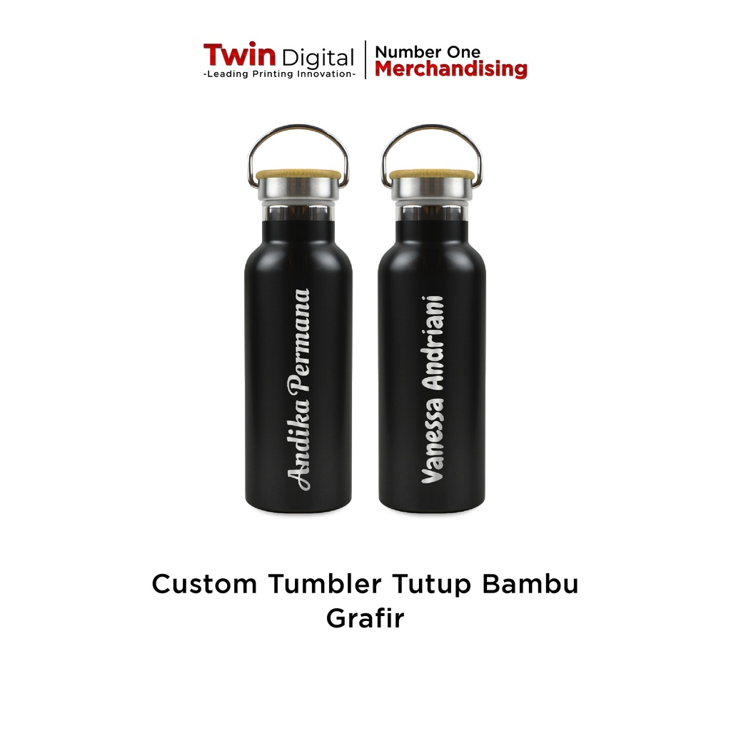 Twindigital Tumbler Bambu Termos Stainless 500ml Custom Nama - Tumbler Tutup Bambu Grafir