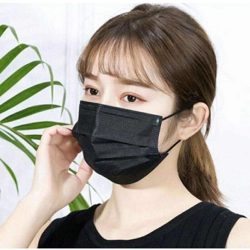 ( EARLOP HITAM ) Masker Earloop HITAM 3ply 1 box isi 50 pcs / Masker Hitam / Earloop Murah / Masker Murah Termurah