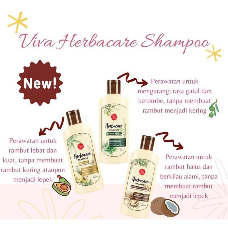 VIVA Herbacare Shampoo | Conditioner | Perawatan Rambut Rontok, Ketombe, Anti Lepek 180ml (KIM)