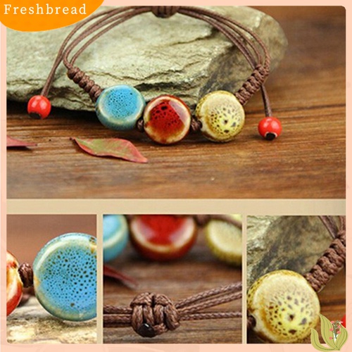 【Fresh】Bohemia Unique Natural Ceramics Adjustable Braided Rope Bracelet Bangle