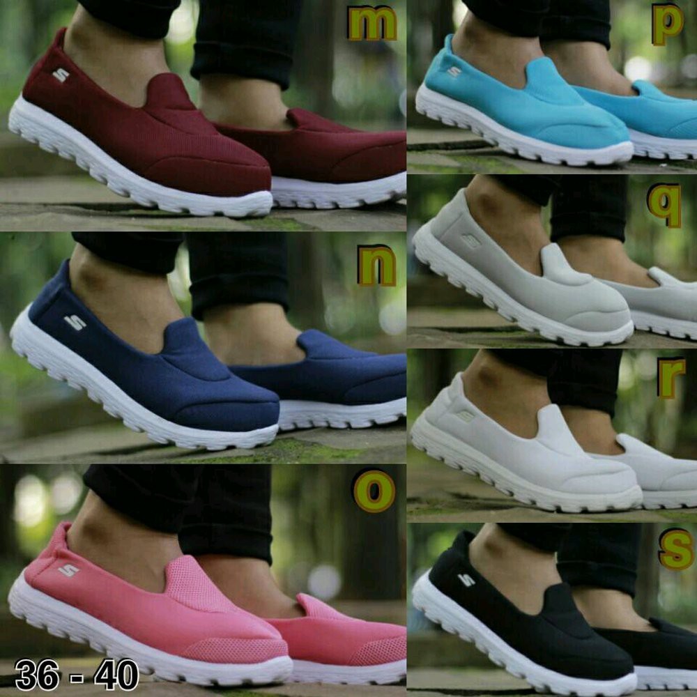 promo Skechers Slip On size 36 - 40 sepatu wanita olahraga sport running lari sekolah hitam navy pu