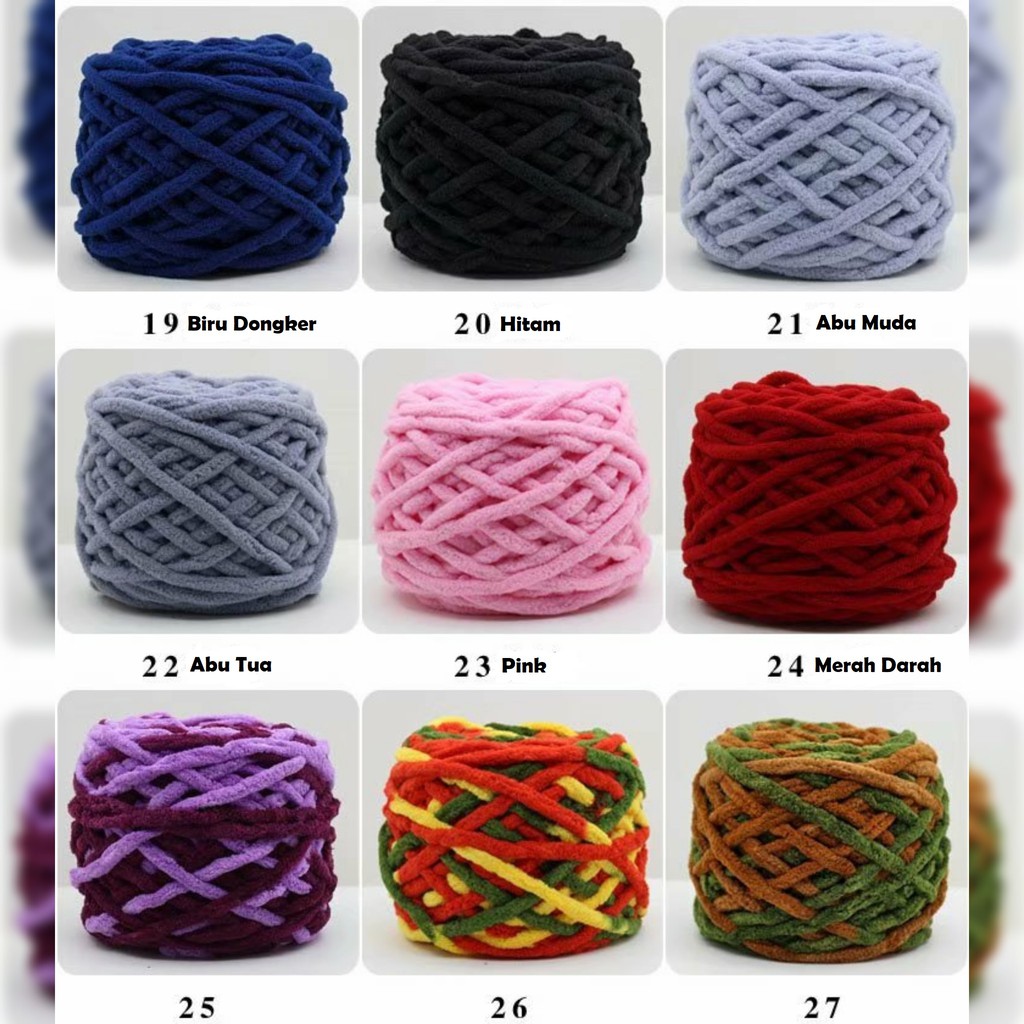 1-40 BENANG RAJUT CHENILLE/ CHENILLE YARN/ BENANG RAJUT HANDUK IMPORT 1 PLY