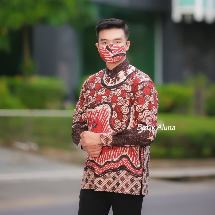 Baju Shanghai Batik Pria Muslim Kurta Modern Lengan Panjang Pabrik Batik Aluna MBA 005