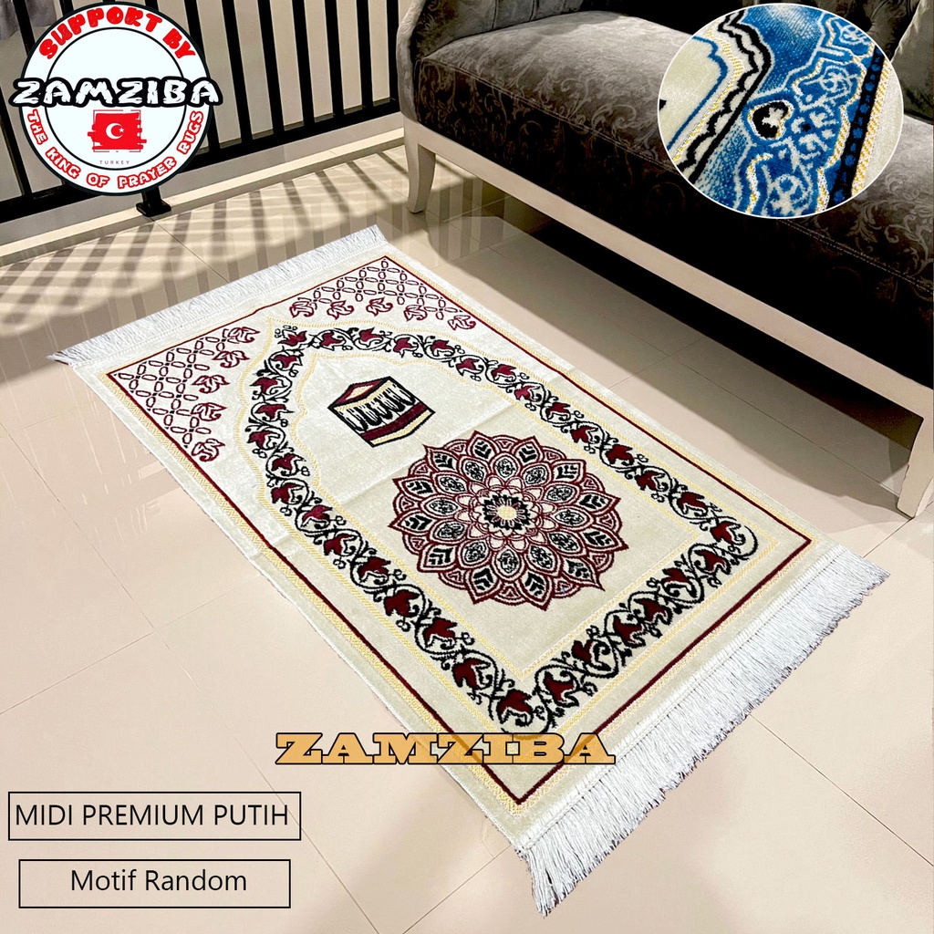 Sajadah Turki Midi Putih Bahan Tebal Dah Halus Ukuran 55x110cm Perlengkapan Sholat Pakaian Muslim Sejadah Zanziba