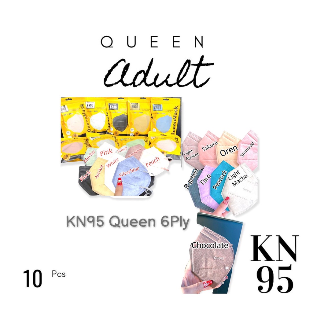 QUEEN Masker Dewasa KN95 6Ply Warna Disposable Face Mask KN 95 Premium 6 Lapis Isi 10 Pcs