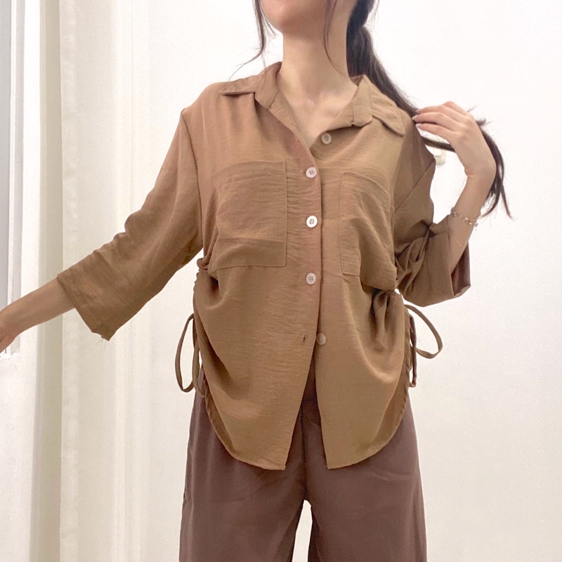 KATRIN Shirt Oversized / Kemeja Wanita / Kemeja Tali Serut Korea / Atasan Wanita Crinkle / Ruched Top 0402