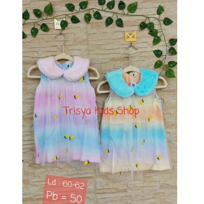 dress anak kerah bulu