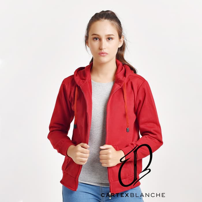 Sweater Wanita | Be Happy | Sweater Murah | Korean Style 8604XE  Hoodie Sleting Polos Merah Woman