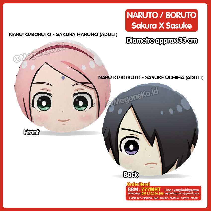 Bantal Bulat Boruto : Sasuke - Sakura Uchiha Plush Doll - Round Plushie