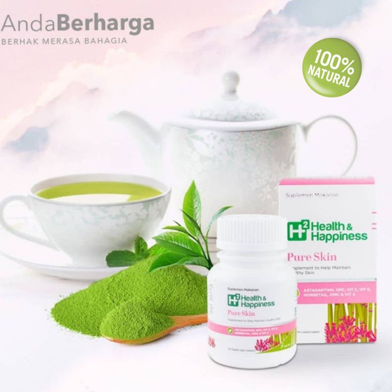 H2 PURE SKIN HEALTH&HAPPINESS PURE SKIN SUPLEMEN ATASI MASALAH JERAWAT ASLI ORIGINAL