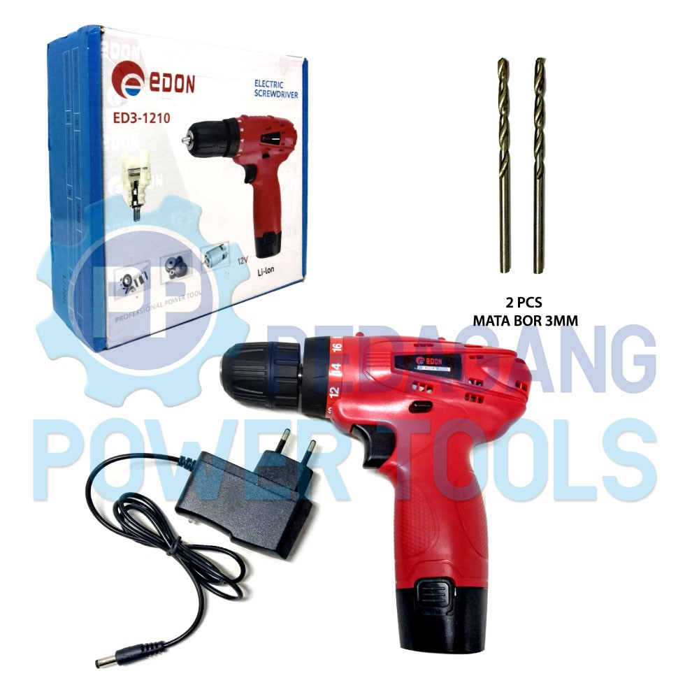 EDON BOR CORDLESS BATERAI 10 MM &amp; 2 PCS MATA BOR BESI 3 MM MATABOR