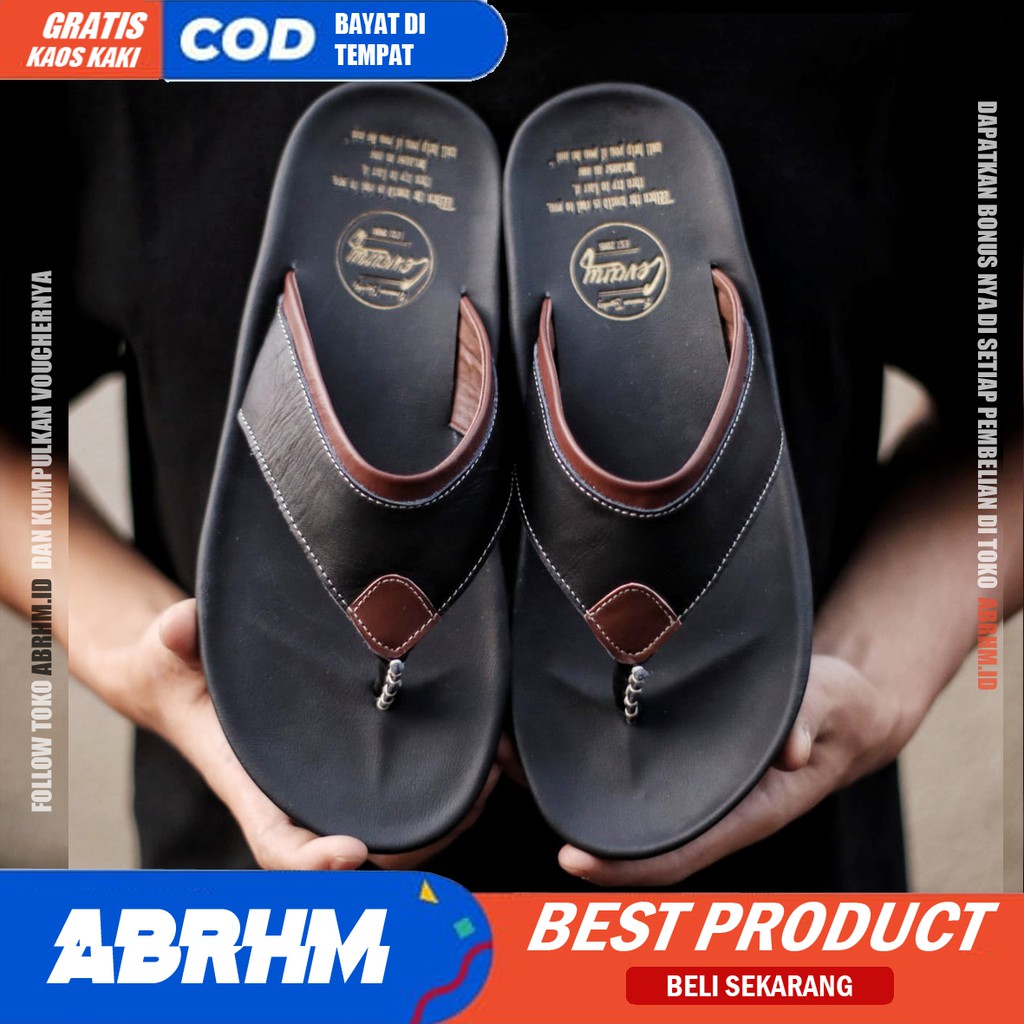 ABRHM X LIGHT Sandal Jepit Pria Sandal Pria Kulit Asli Sandal japit Cowok / Cowo Ori Keren kekinian