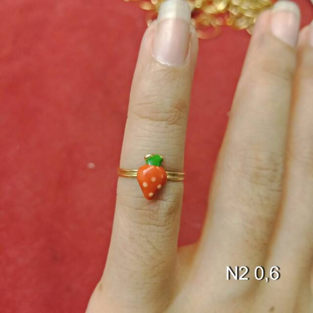 Cincin No 3 anak dan dewasa emas asli kadar 700 70% 22 1 satu gram gold kuning permata strawberry mickey warna