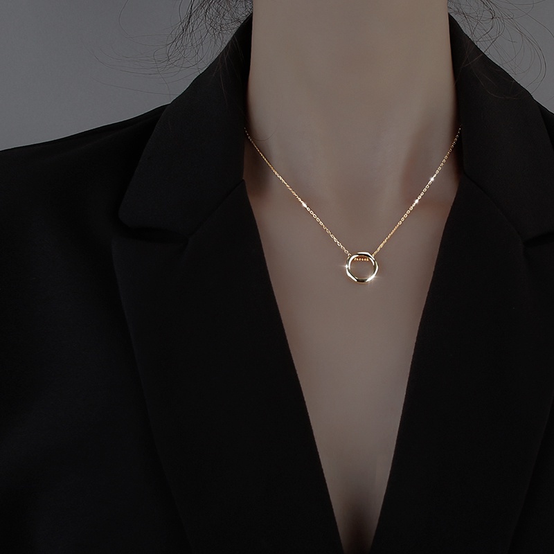 Aksesoris fashion wanita versi Korea dari kalung cincin geometris sederhana dan serbaguna