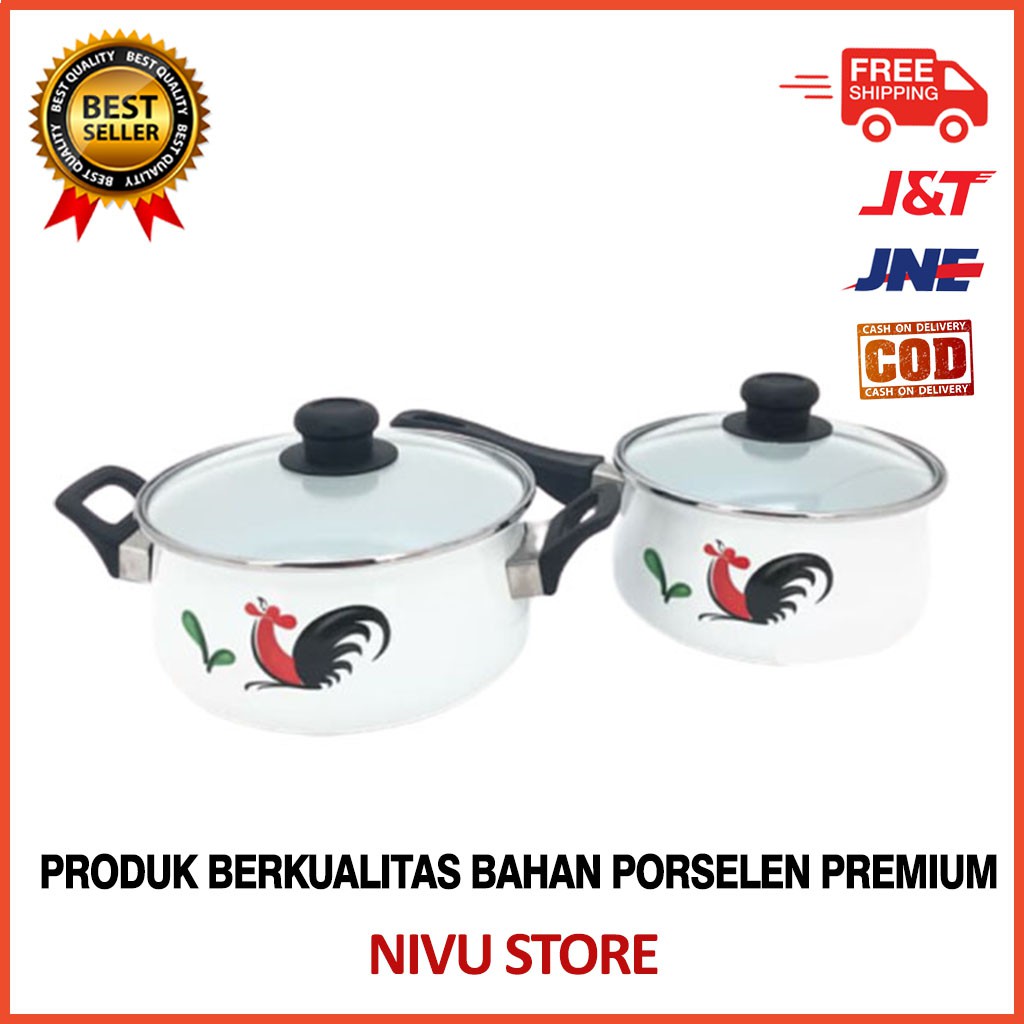 Panci Enamel 2 Set Ayam Jago Seri2 Panci Tutup 2In1 P5X8 Peralatan Masak Dapur