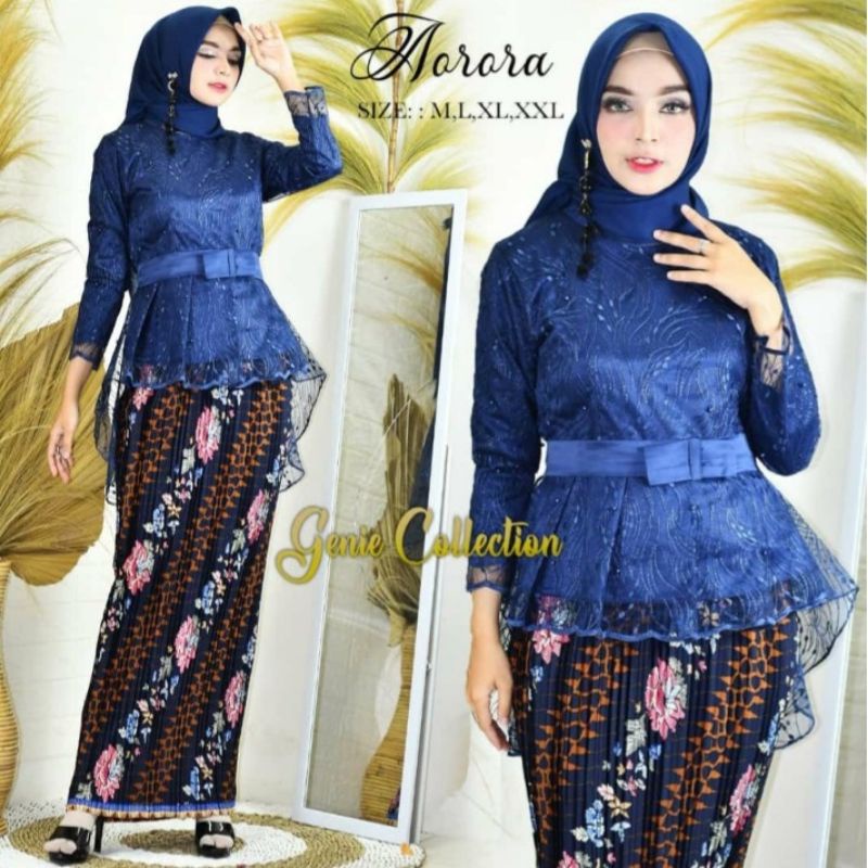 IndahKebaya | SET AURORA TILLE / KEBAYA MODERN TERBARU / KEBAYA WISUDA MUSLIMAH / AKAD LAMARAN NAVY