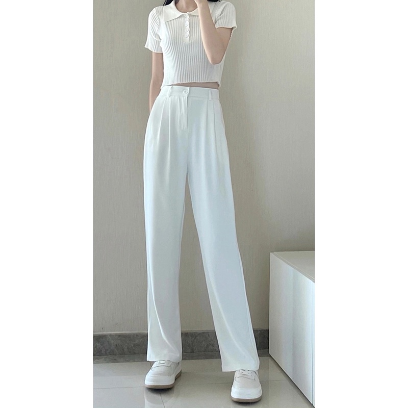 Celana Kulot Putih Wanita High Waist Celana Panjang Loose Korean Style Boyfriend Pants