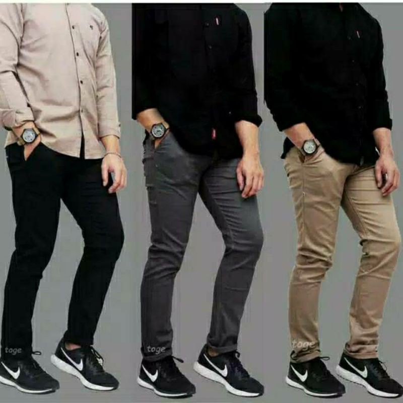 [BISA COD] CelanaPanjang Skinny Chino Pria Formal Casual Slimfit Stylish Bahan melar