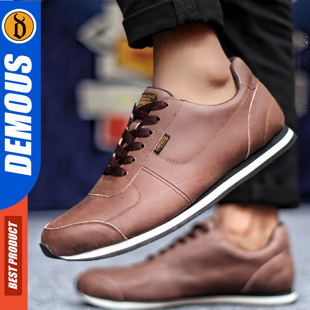 Sepatu Sneakers Pria Sepatu Casual Pria Kulit Asli Sepatu Kerja Kuliah Kondangan Sepatu Hitam Pria DEMOUS MORLEY