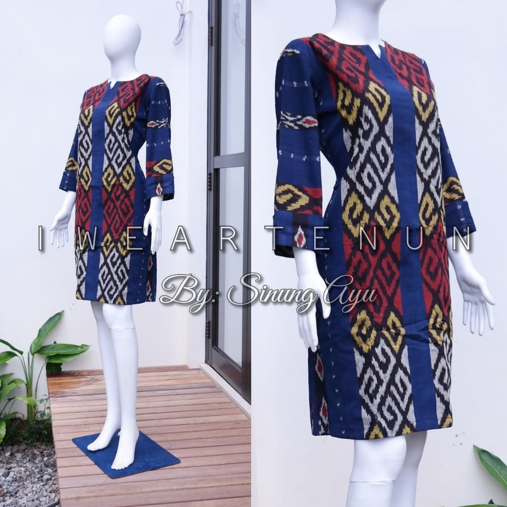 DRESS TENUN IKAT  MOTIF TORAJA BIRU