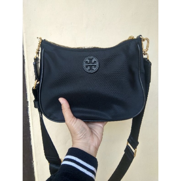 TB Nylon Mini Web Hobo Black preloved