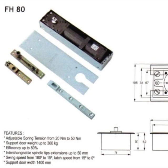 Floor hinge Dekkson FH DKS 80, FH BTS 80 komplit stang