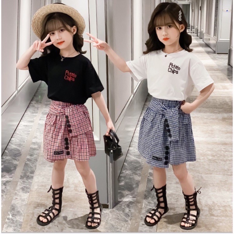 Setelan Kaos Potato Chips+Rok Katun Square