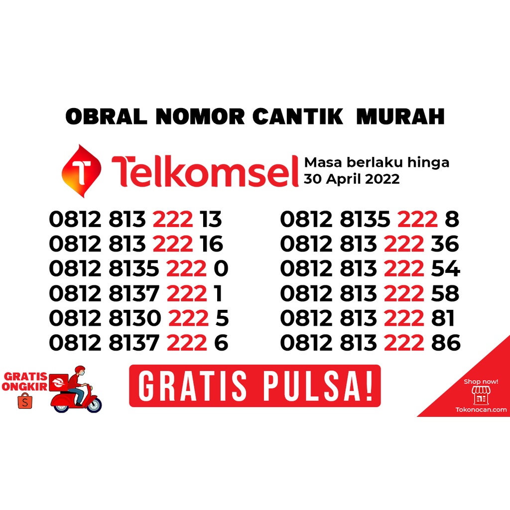 Jual Nomor Cantik Telkomsel Angka Triple 222 Murah