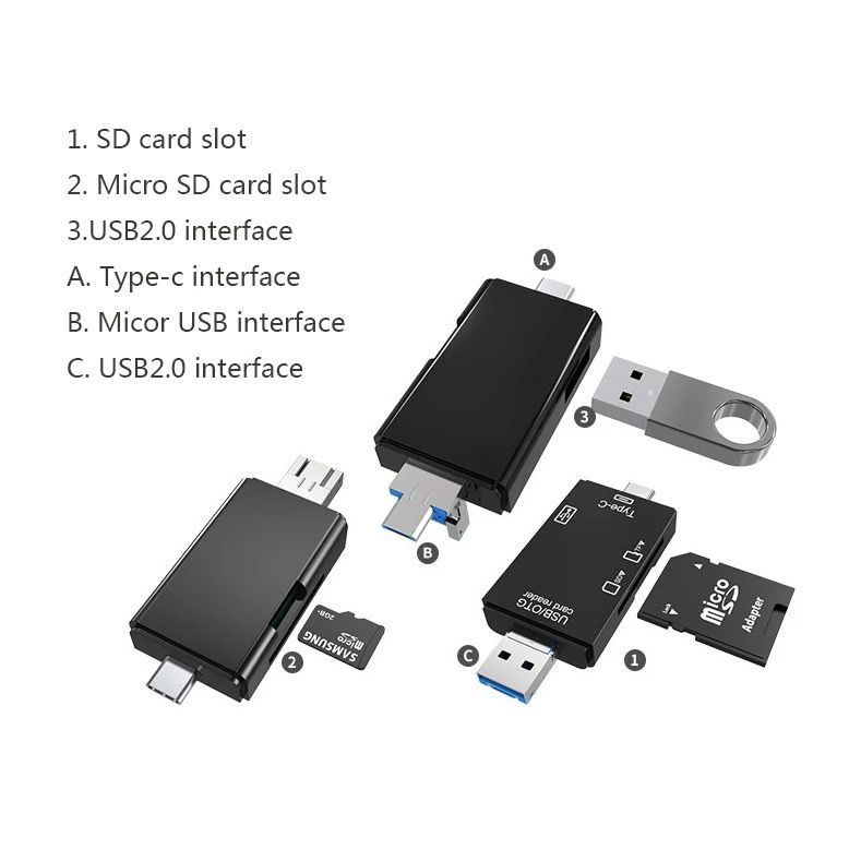 Card Reader OTG 6 IN 1 USB 3.0 / USB 2.0 / Type C / Micro USB / SD Card / TF Memory Card Reader OTG Adapter AH011 - ACS