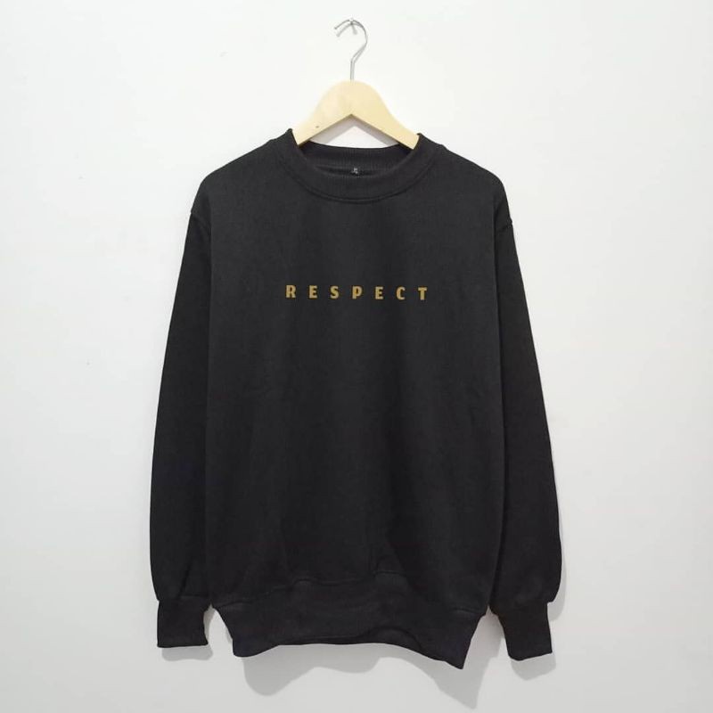 Crewneck Oversize Distro Pria/Cewek Premium RESPECT Hitam . Font Gold & White Sedia Big Size/Sweatsh