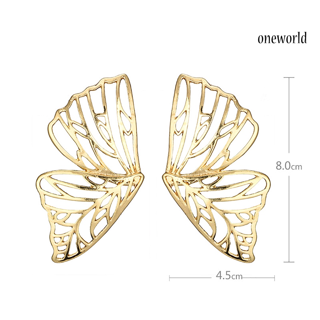 OW# Women Earrings Solid Color Dainty Pendant Exaggerated Butterfly Metal Hollow Earrings for Party