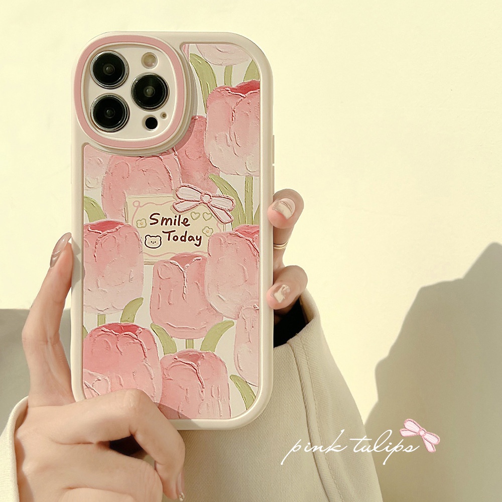 Flowers Phone Case Compatible For iPhone 7 8 12 11 14 Pro Max X XR XS Max 6 6s 7 8 Plus SE 2020 13 Pro Max Fresh Pink Tulip Flowers Soft TPU Shockproof Back Cover