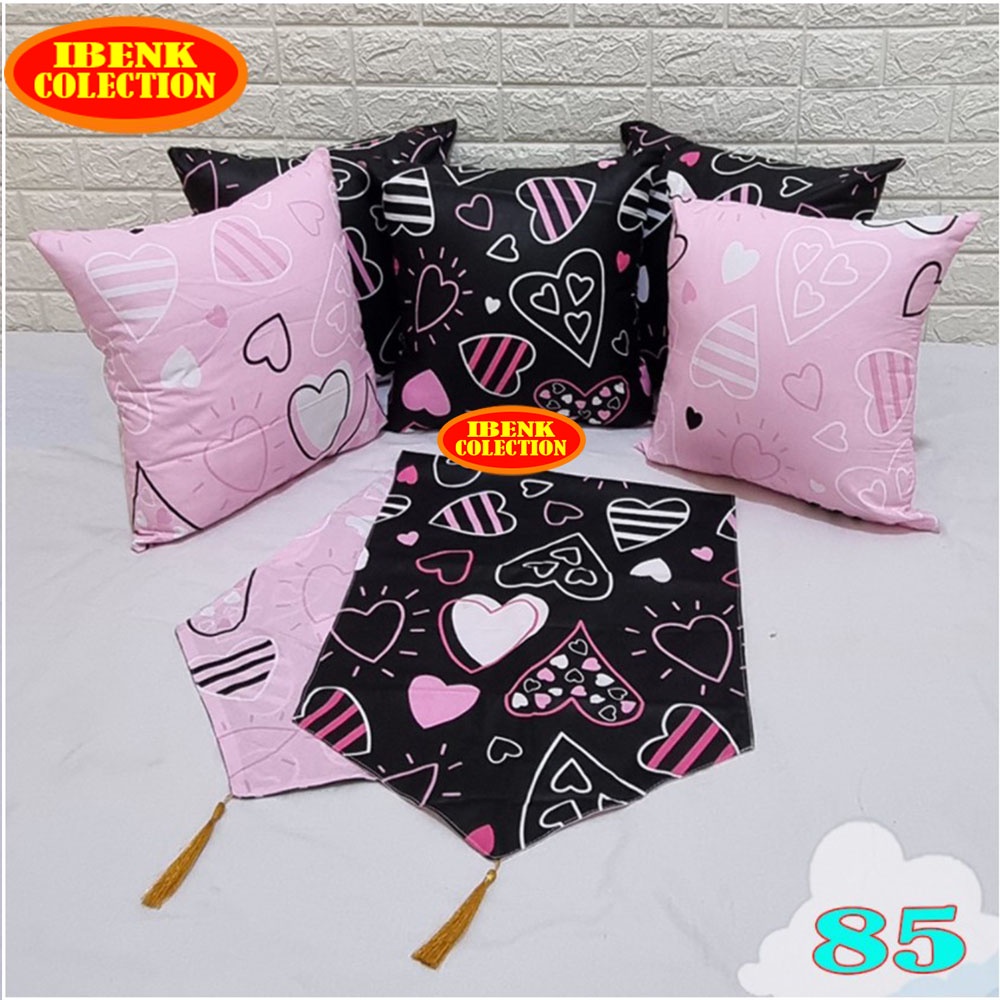 [COD] Paket Komplit 40x40- 5 Bantal sofa +  5 Sarung Bantal &amp; Taplak Meja