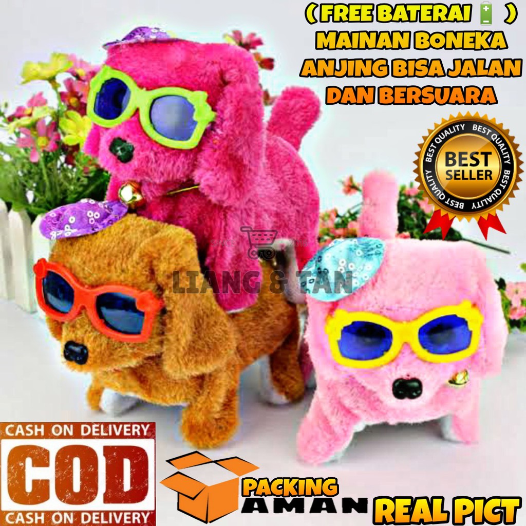 ( BISA COD ) PROMO FREE BATERAI Mainan Anak Boneka Hewan Anjing Bunyi dan Gerak Bisa Jalan - Jalan
