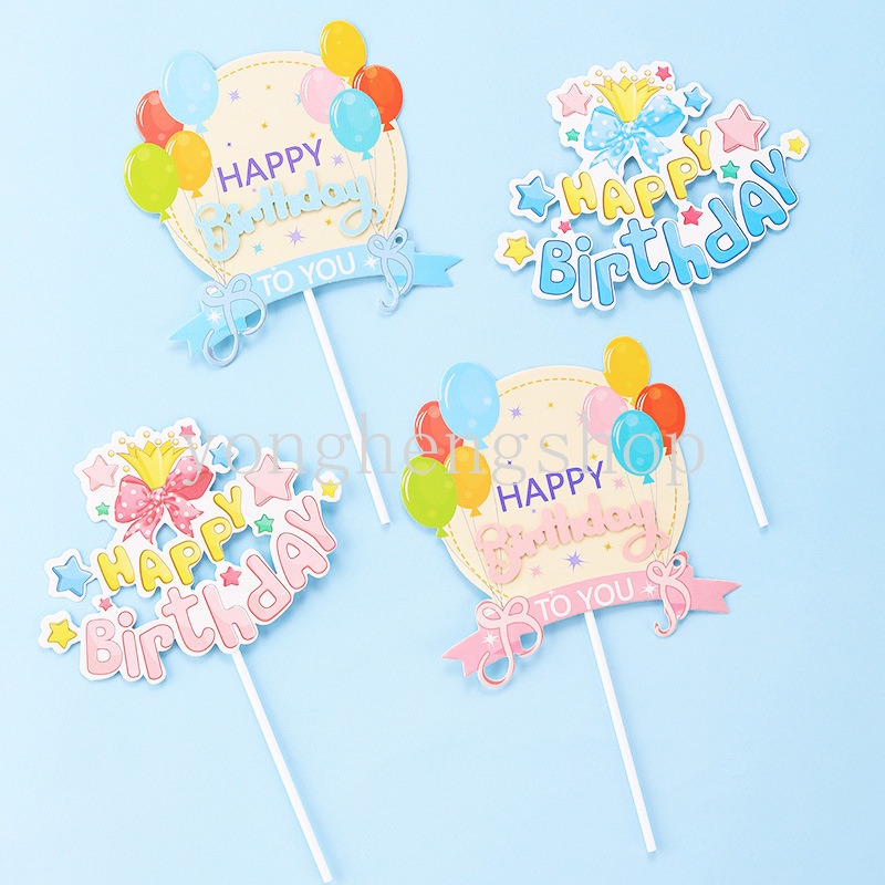 Topper Kue Desain Kartun Jerapah Happy Birthday Untuk Dekorasi Pesta Baby Shower