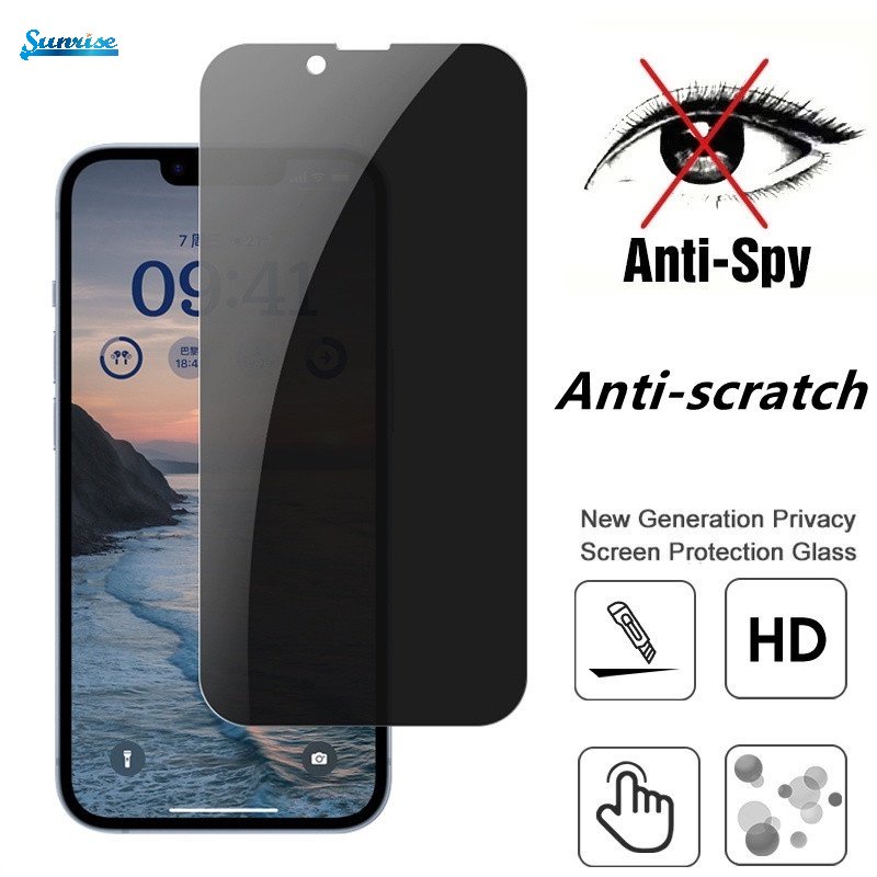 Pelindung Layar Tempered Glass Full Cover Anti Spy Untuk Iphone 14 / 14 Plus / 14 Pro Max