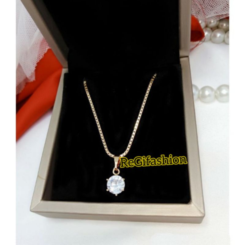 KALUNG TITANIUM BULAT GOLD LIONTIN PERMATA BULAT KALUNG KEKINIAN GARANSI ANTI KARAT TIDAK LUNTUR