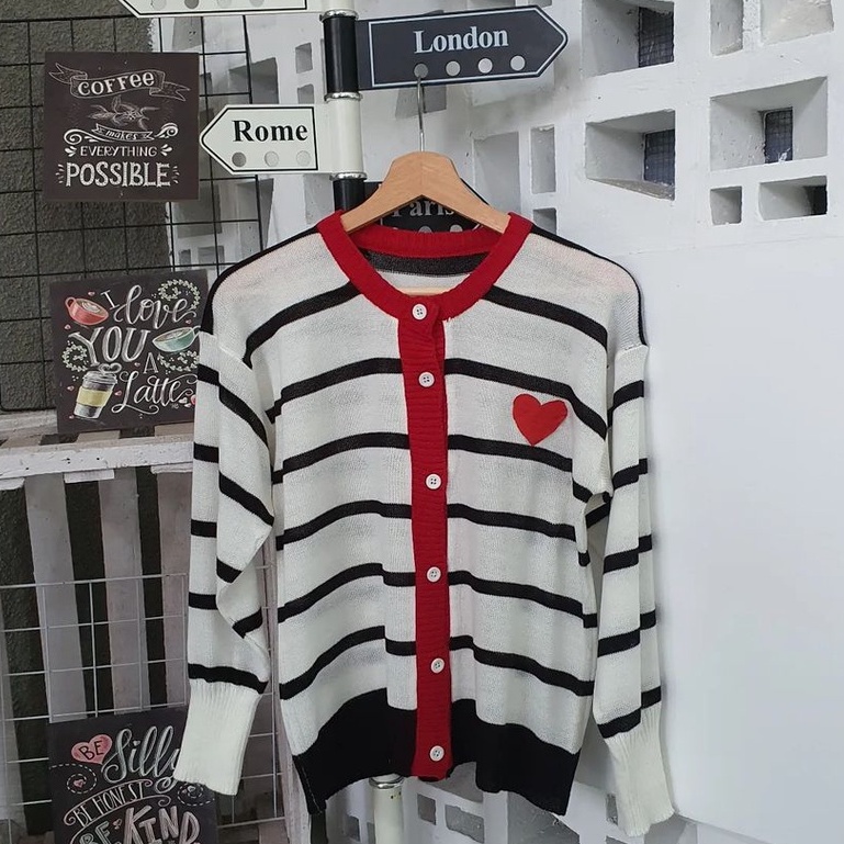 Outwear Love Stripe Cardigan Rajut Fashion Simple