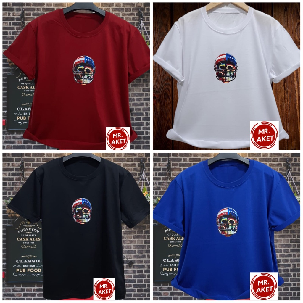 Kaos cowok lengan pendek motif distro print logo bahan katun adem