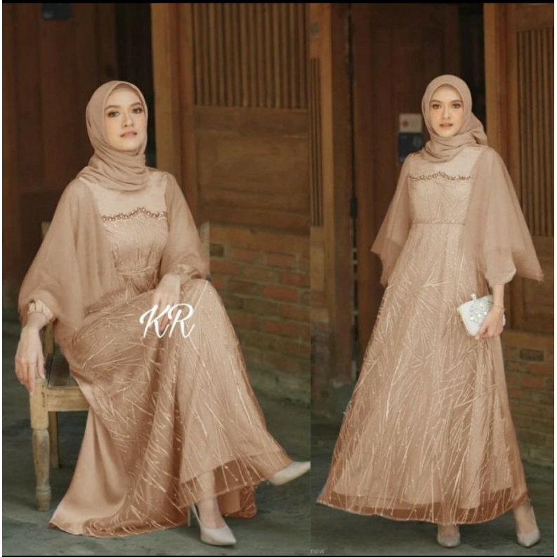 Nura Gamis Dress Baju Wanita Muslim Muslimah Syari Maxi Brukat Pesta Kondangan Wedding Pernikahan La