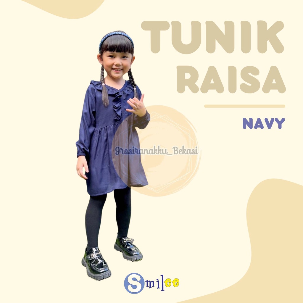 Tunik Anak Raisa Smilee Rayon  Warna  Navy Size 2-10 Thn