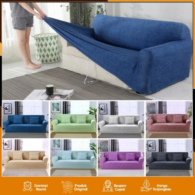 SARUNG SOFA ELASTIS GRID POLOS 1 2 3 4 SEATER COVER SOFA SEATER L