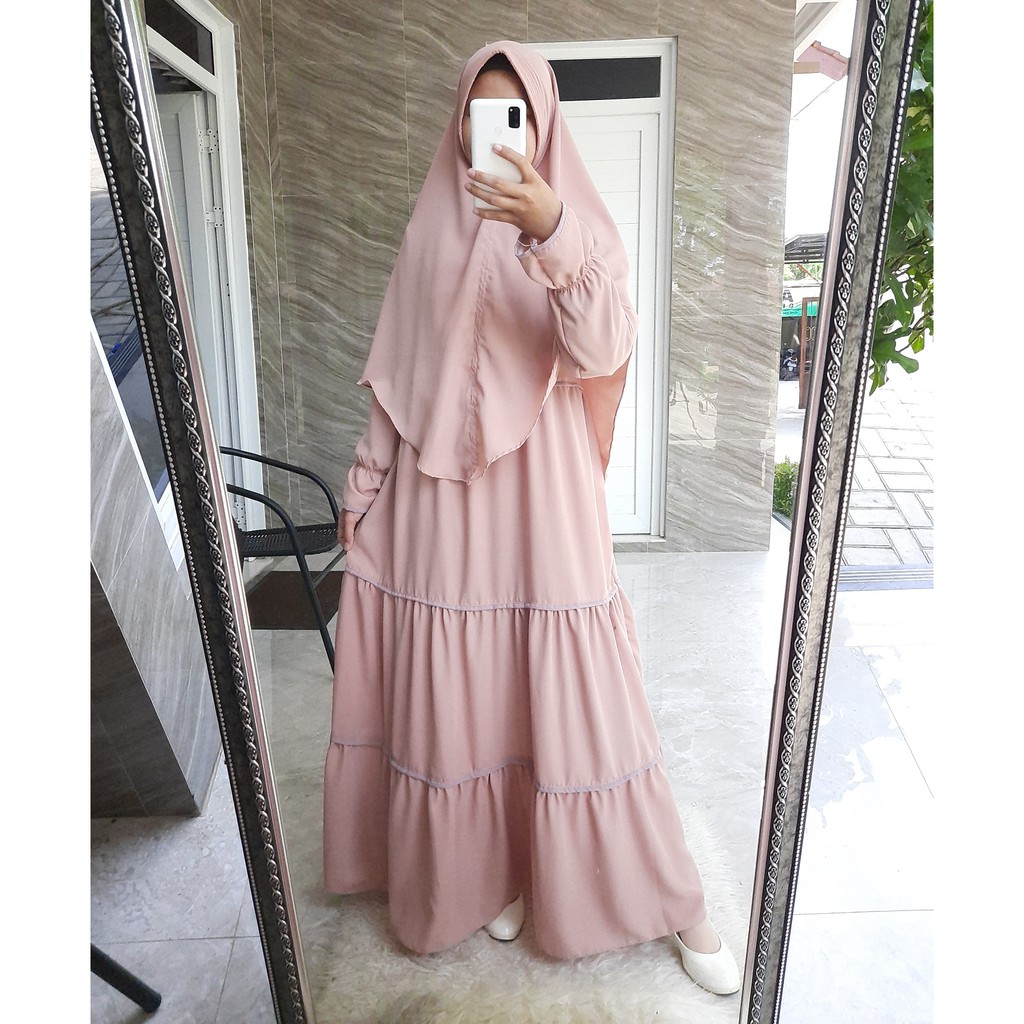 Gamis Wolfis Susun Set Hijab Pet Anthem/ Gamis Wolfis Syar'i Set Hijab